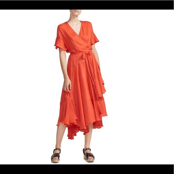 Maje Red Retta Ruffle Wrap Dress - Picture 2 of 3